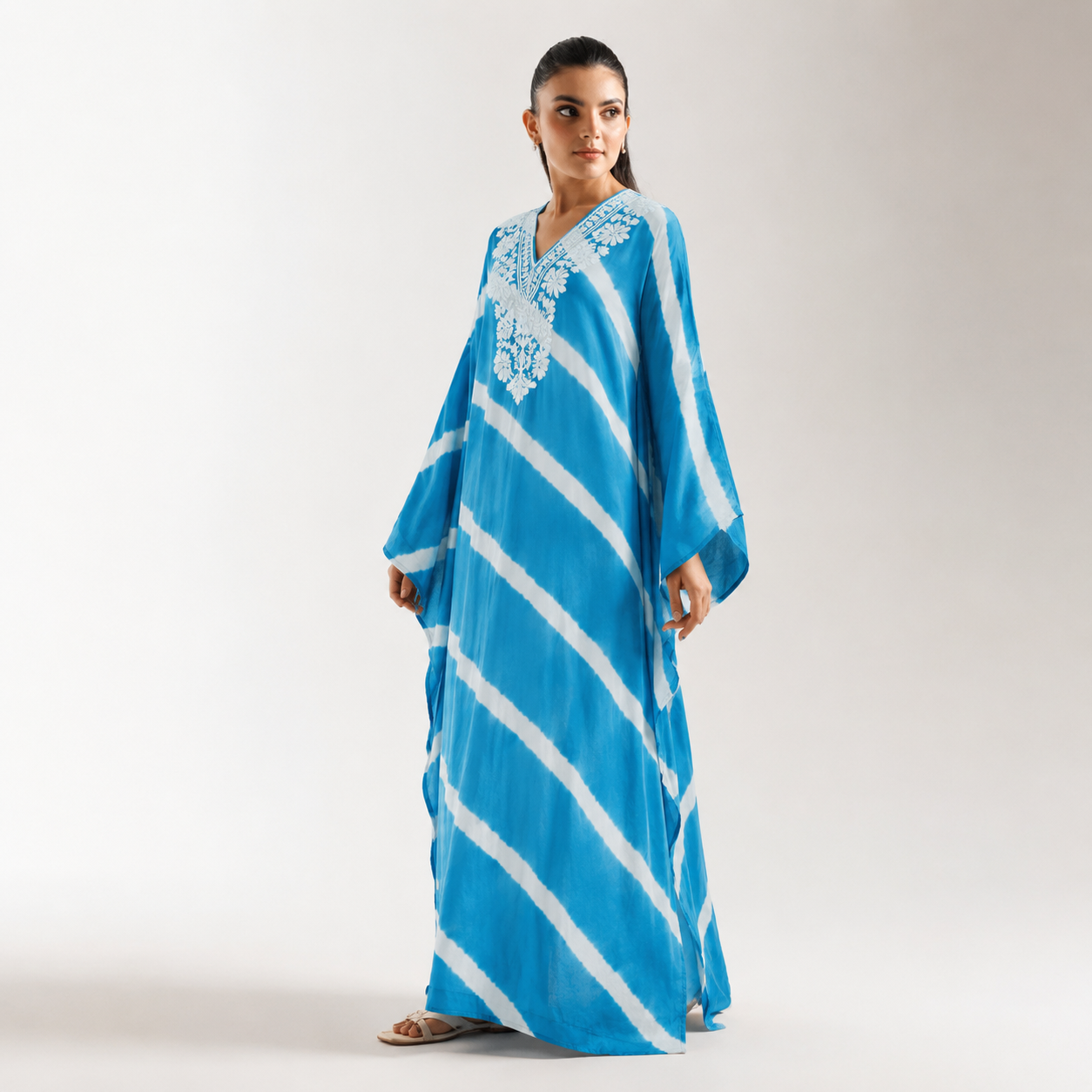Ocean Breeze Tie-Dye Embroidered Kaftan